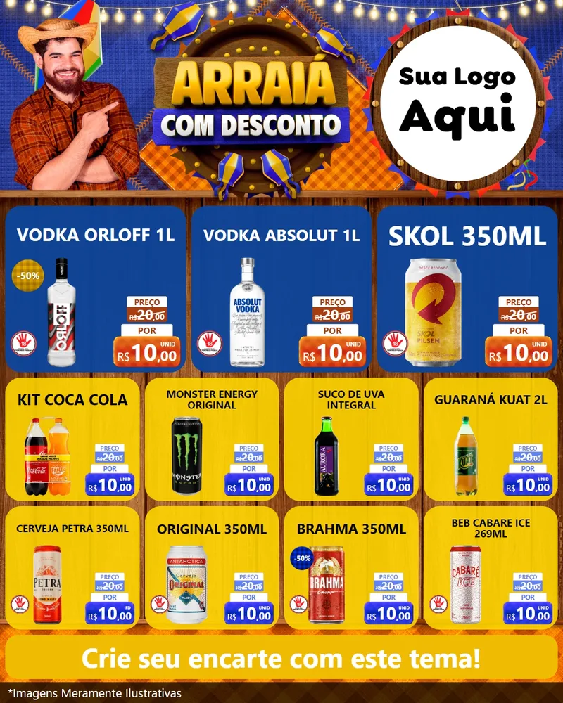 Modelo de Rede Social para Feed Instagram com o tema Arraiá Com Desconto para Distribuidora de bebidas