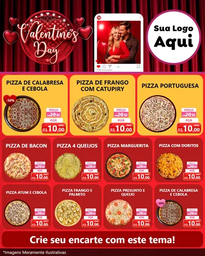 Modelo de Rede Social para Feed Instagram com o tema Valentine's Day para Pizzaria