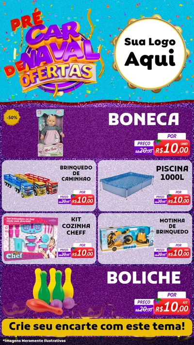 Modelo de TV para TV Vertical com o tema Pré Carnaval de Ofertas para Brinquedos