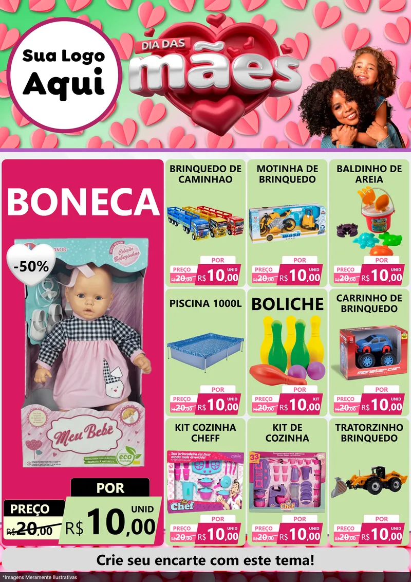 Modelo de Encarte para Encarte A4 Vertical com o tema Dia das Mães para Brinquedos