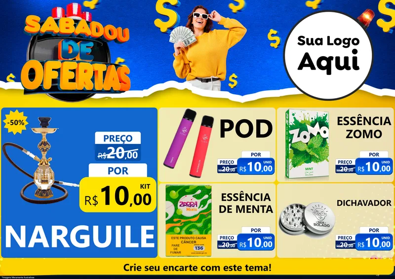 Modelo de Encarte para Encarte A4 Horizontal com o tema Sabadou de Ofertas para Tabacaria