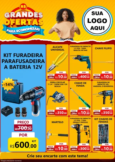 Modelo de Encarte para Encarte A4 Vertical com o tema Grandes Ofertas Para Economizar! para Maquinas e Ferramentas