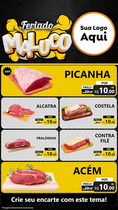 Modelo de TV para TV Vertical com o tema Feriado Maluco para Açougue