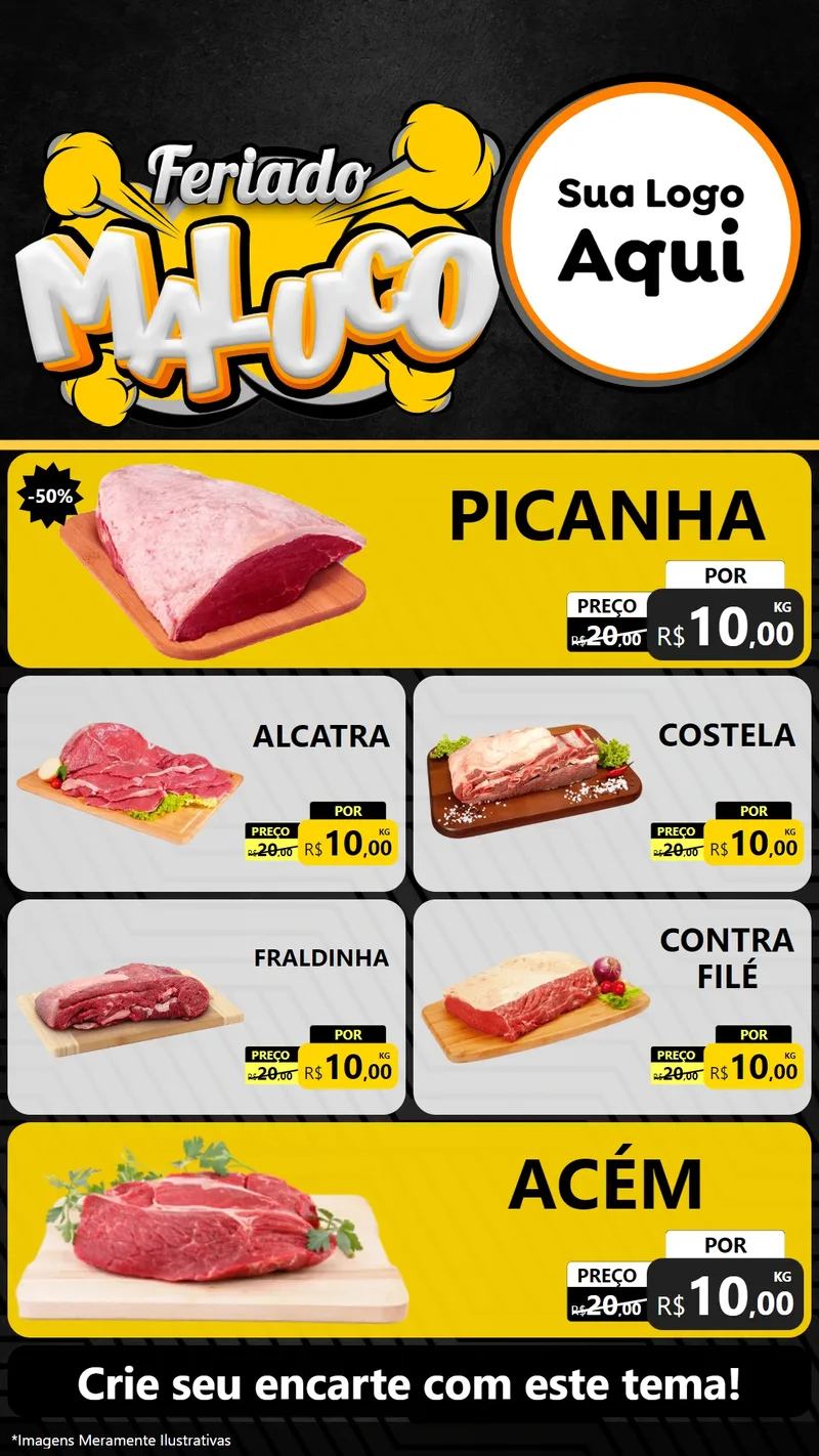 Modelo de TV para TV Vertical com o tema Feriado Maluco para Açougue