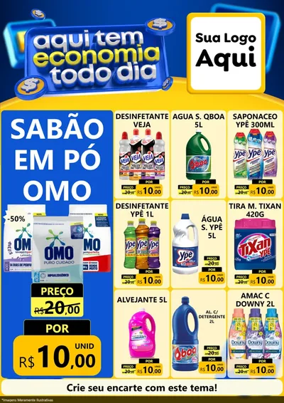 Modelo de Encarte para Encarte A4 Vertical com o tema Aqui Tem Economia Todo Dia para Produtos de Limpeza