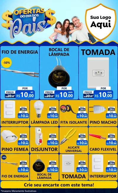 Modelo de Encarte para Encarte Grande com o tema Ofertas do Dia dos Pais para Materiais Elétricos