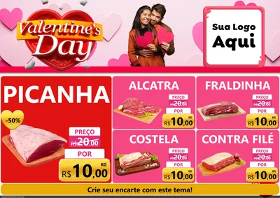 Modelo de Encarte para Encarte A4 Horizontal com o tema Valentine's Day para Açougue