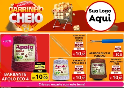 Modelo de Encarte para Encarte A4 Horizontal com o tema Promoção carrinho cheio para Armarinho e Aviamentos