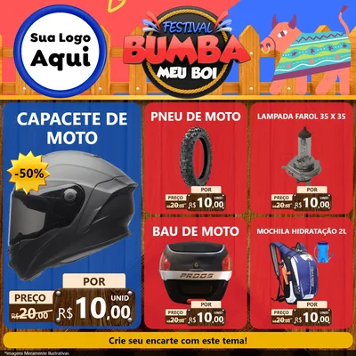Modelo de Rede Social para Feed Facebook com o tema Festival Bumba Meu Boi para Moto peças