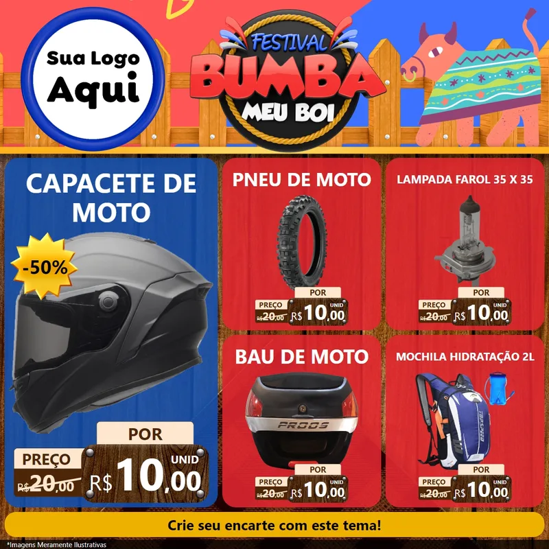 Modelo de Rede Social para Feed Facebook com o tema Festival Bumba Meu Boi para Moto peças
