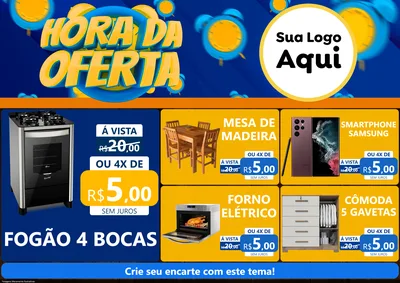 Modelo de Encarte para Encarte A4 Horizontal com o tema Hora da Oferta para Móveis e Eletro