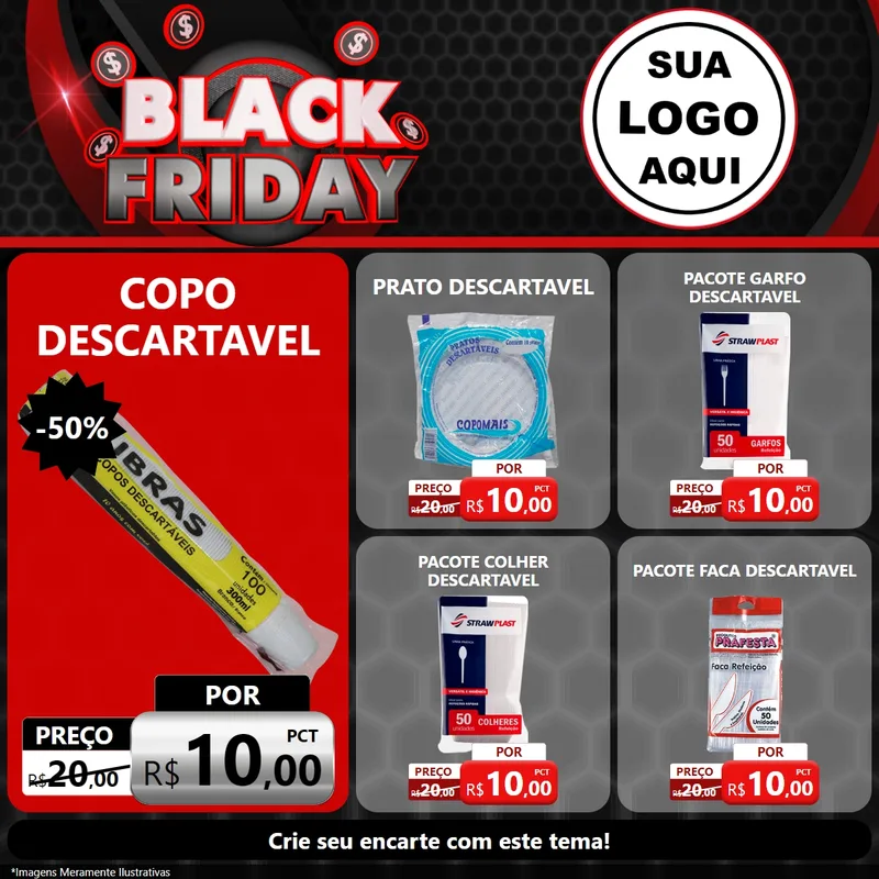 Modelo de Rede Social para Feed Facebook com o tema Black Friday para Embalagens