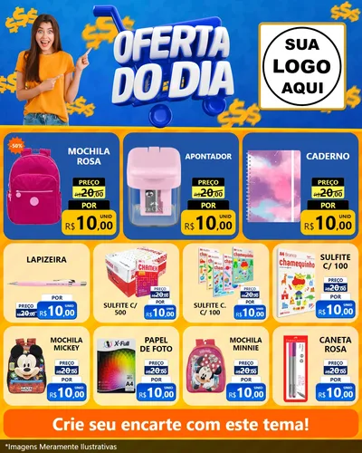Modelo de Rede Social para Feed Instagram com o tema Oferta do Dia para Papelaria