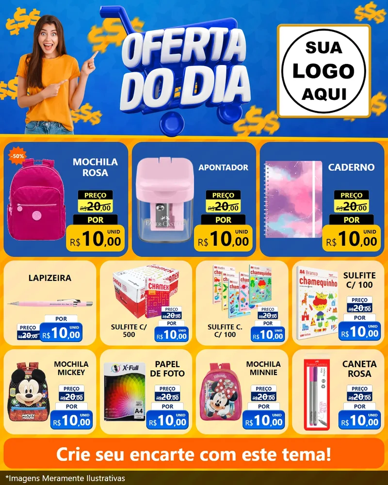 Modelo de Rede Social para Feed Instagram com o tema Oferta do Dia para Papelaria