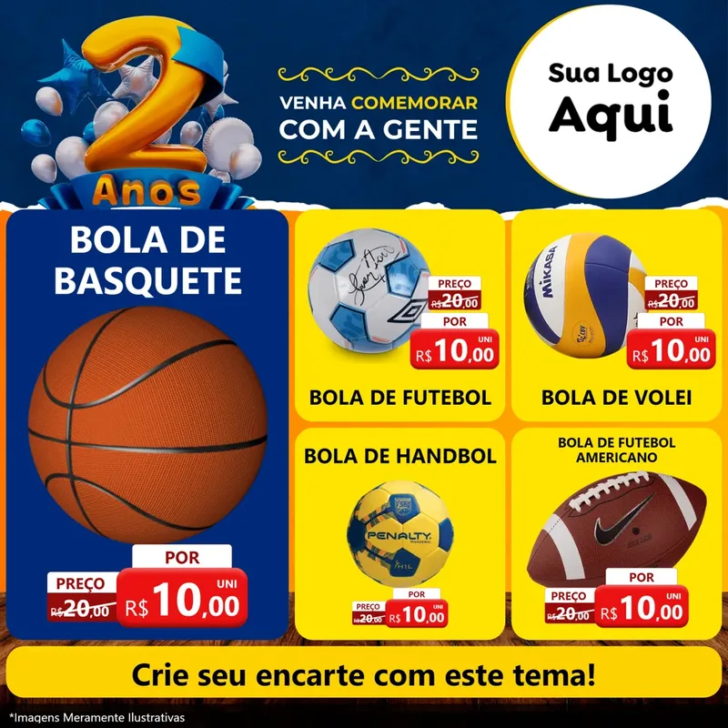 Modelo de Rede Social para Feed Facebook com o tema Aniversário de 2 anos para Artigos Esportivos