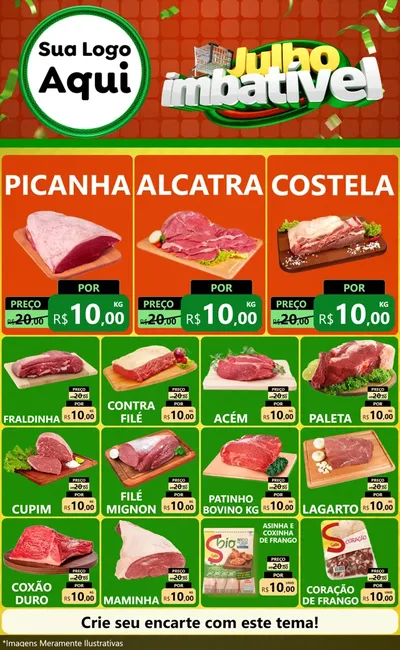 Modelo de Encarte para Encarte Grande com o tema Julho Imbatível para Açougue