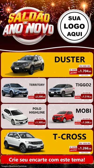 Modelo de TV para TV Vertical com o tema Saldão de Ano Novo para Concessionaria de Carros