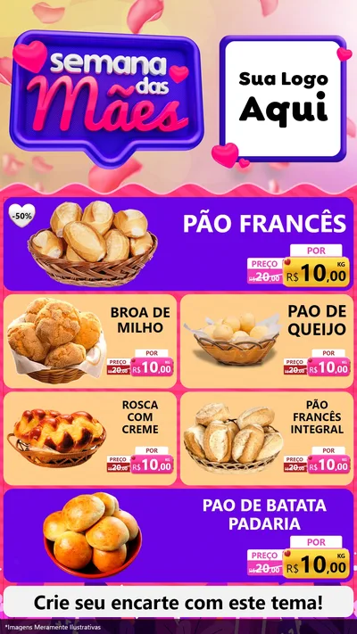 Modelo de TV para TV Vertical com o tema Semana das Mães para Padaria