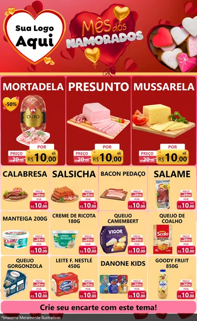 Modelo de Encarte para Encarte Grande com o tema Mês dos Namorados para Frios e Laticínios
