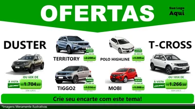 Modelo de TV para TV Horizontal com o tema Ofertas Verde Cartaz para Concessionaria de Carros