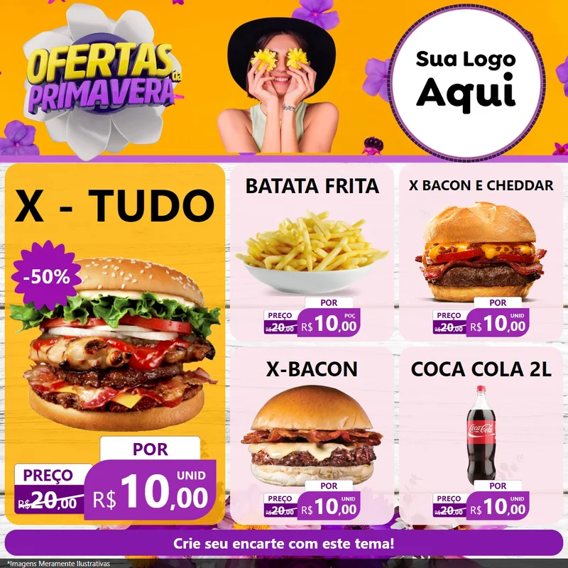 Modelo de Rede Social para Feed Facebook com o tema Ofertas Da Primavera para Hamburgueria