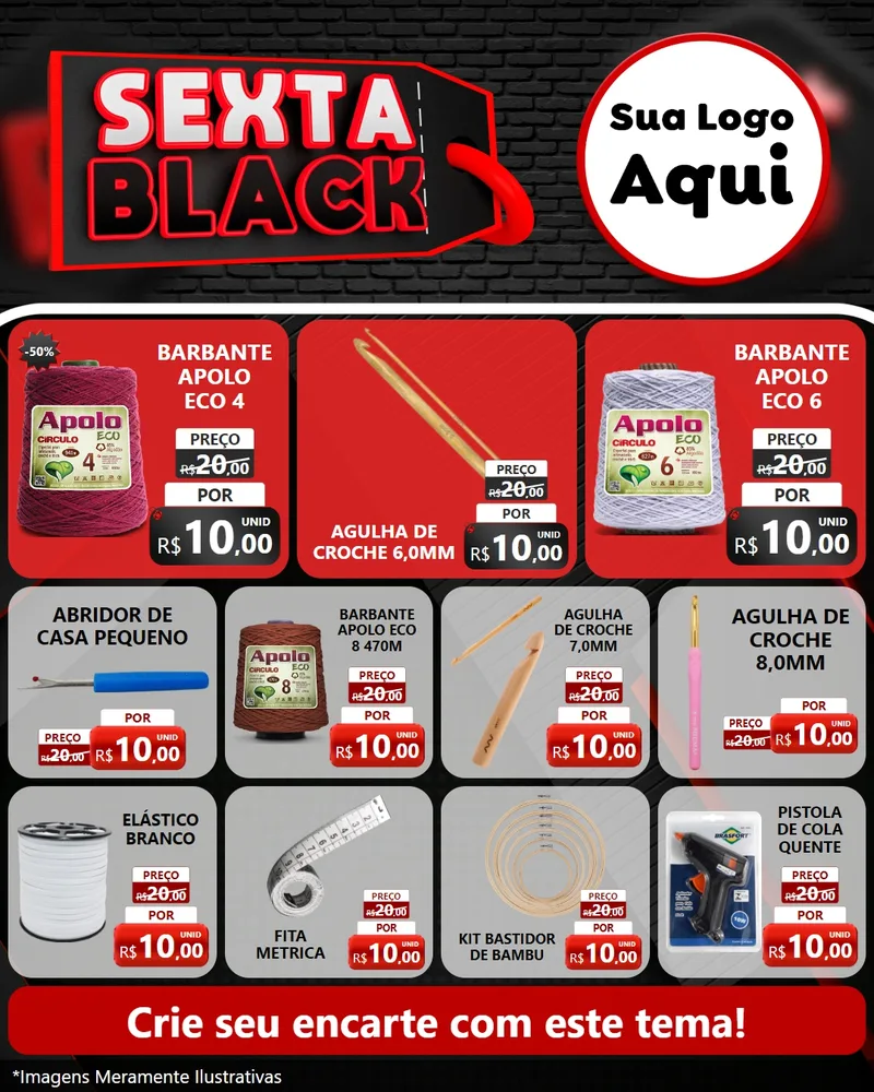 Modelo de Rede Social para Feed Instagram com o tema Sexta Black para Armarinho e Aviamentos