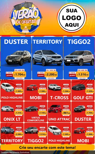 Modelo de Encarte para Encarte Grande com o tema Verão de Ofertas para Concessionaria de Carros