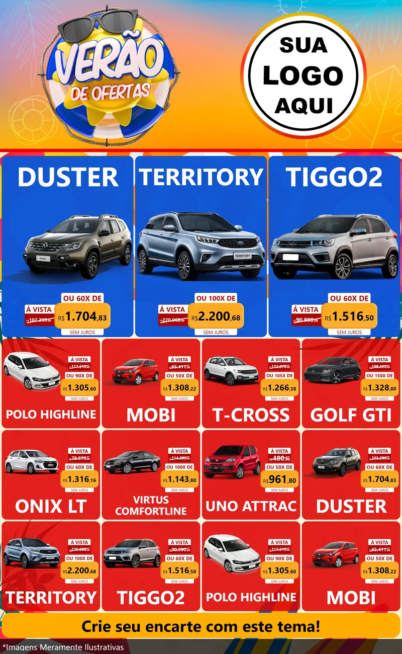 Modelo de Encarte para Encarte Grande com o tema Verão de Ofertas para Concessionaria de Carros
