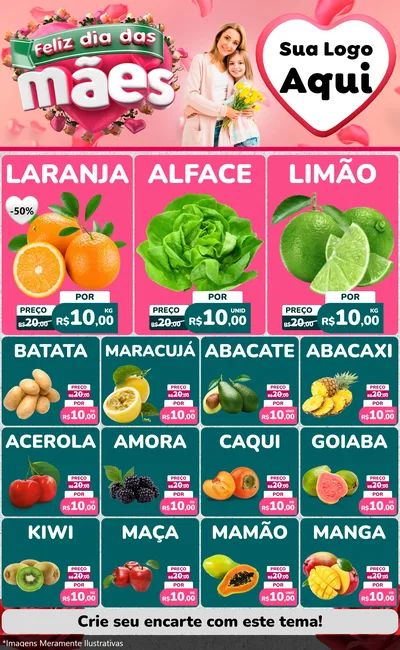 Modelo de Encarte para Encarte Grande com o tema Feliz Dia das Mães para Hortifrúti