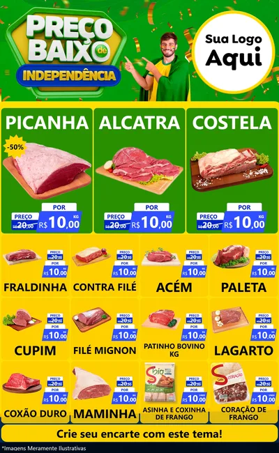 Modelo de Encarte para Encarte Grande com o tema Preço Baixo de Independência para Açougue