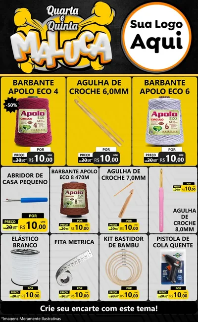 Modelo de Encarte para Encarte Grande com o tema Quarta e Quinta Maluca para Armarinho e Aviamentos