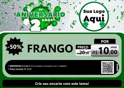 Modelo de Cartaz para Cartaz A4 Horizontal com o tema Promoção de Aniversário - 2 Anos para Assados