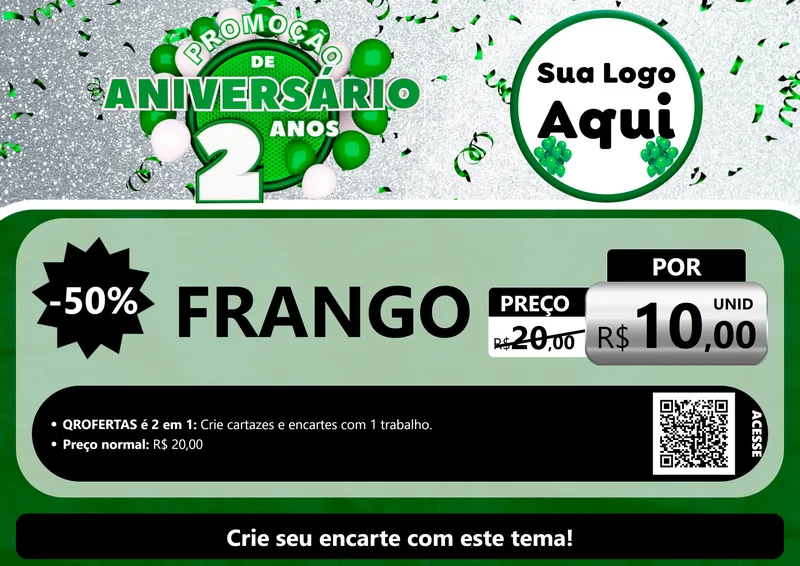 Modelo de Cartaz para Cartaz A4 Horizontal com o tema Promoção de Aniversário - 2 Anos para Assados