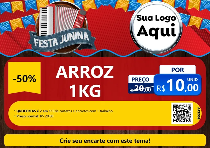 Modelo de Cartaz para Cartaz A4 Horizontal com o tema Festa Junina para Supermercado