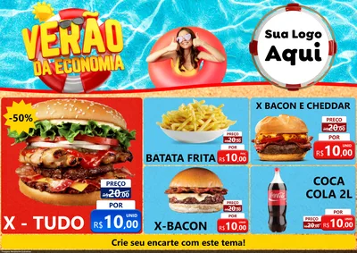 Modelo de Encarte para Encarte A4 Horizontal com o tema Verão da Economia para Hamburgueria