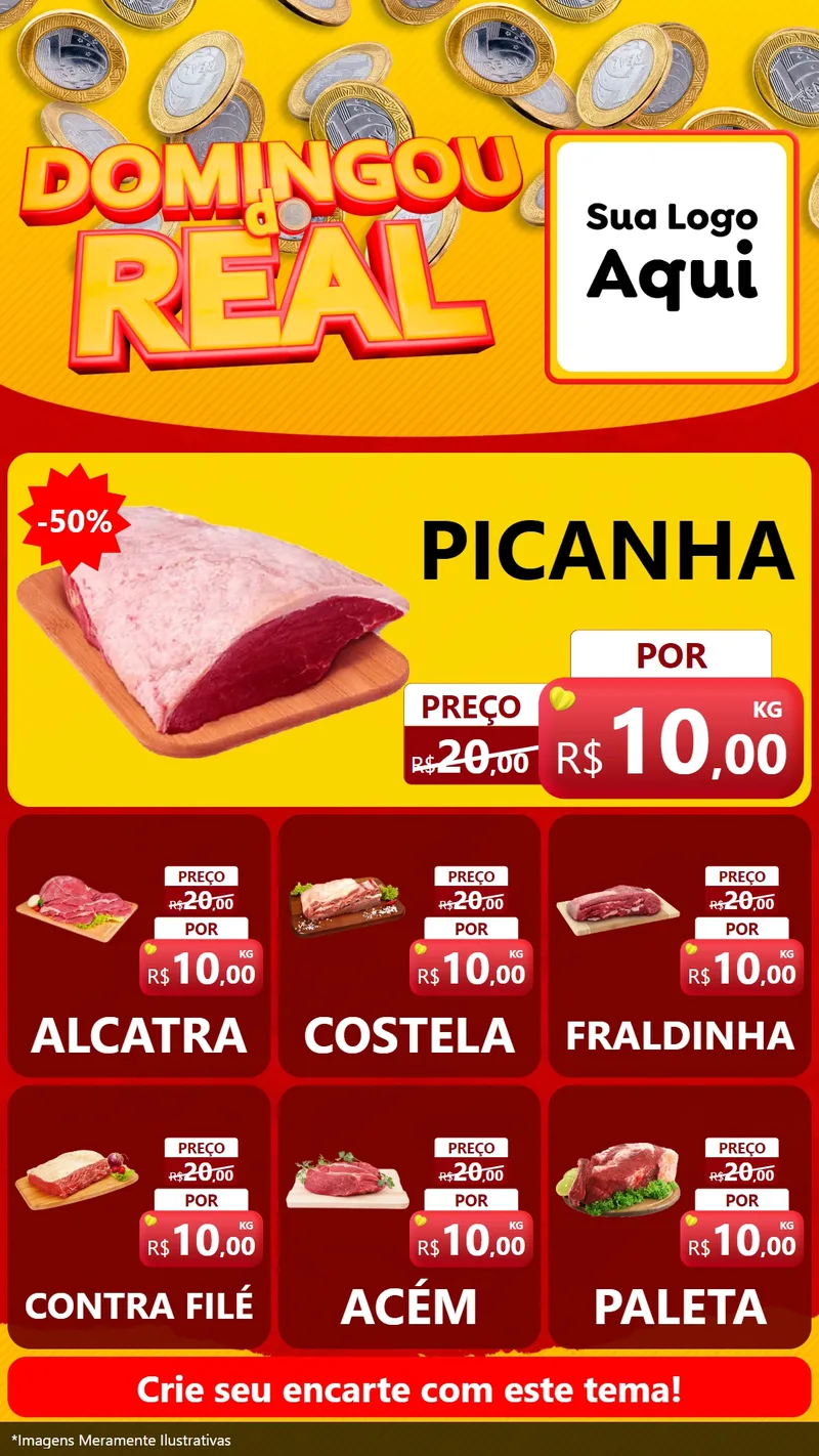 Modelo de Rede Social para Stories com o tema Domingou do Real para Açougue