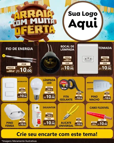 Modelo de Rede Social para Feed Instagram com o tema Ofertas de São João - Junina para Materiais Elétricos