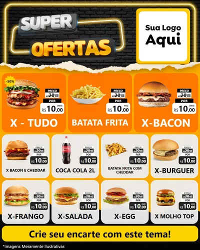 Modelo de Rede Social para Feed Instagram com o tema Super Ofertas para Hamburgueria