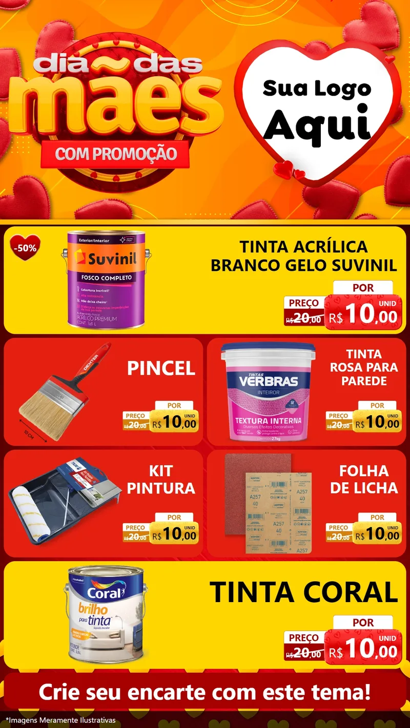 Modelo de TV para TV Vertical com o tema Dia das Mães com Promoção para Tintas e Ferramentas