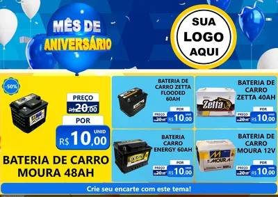 Modelo de Encarte para Encarte A4 Horizontal com o tema Mês de Aniversário para Baterias Elétricas