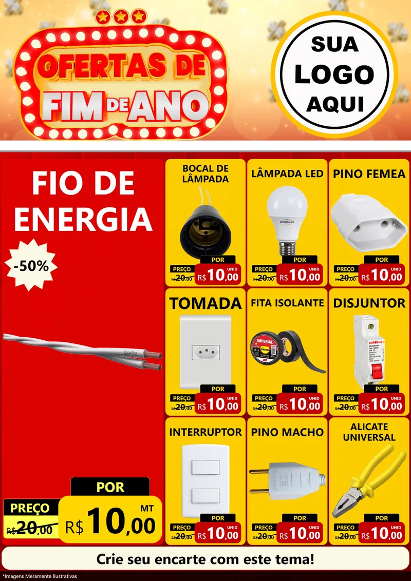 Modelo de Encarte para Encarte A4 Vertical com o tema Ofertas de Fim de Ano para Materiais Elétricos