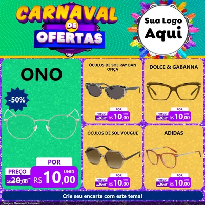Modelo de Rede Social para Feed Facebook com o tema Carnaval de Ofertas para Óticas
