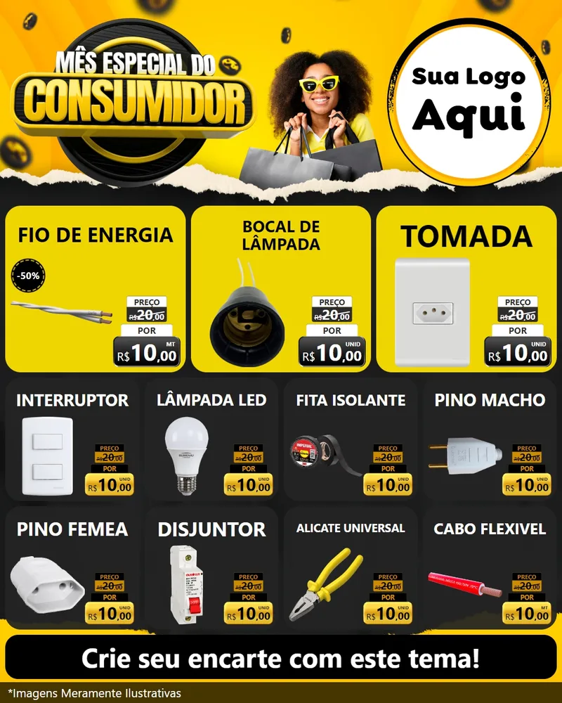 Modelo de Rede Social para Feed Instagram com o tema Mês Especial do Consumidor para Materiais Elétricos