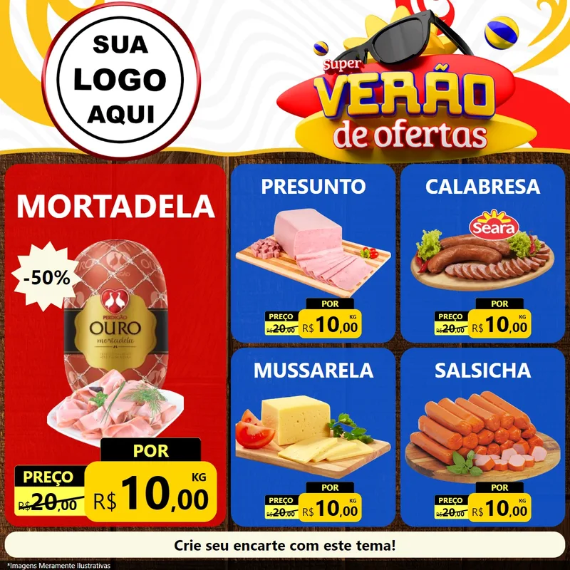 Modelo de Rede Social para Feed Facebook com o tema Super Verão de Ofertas para Frios e Laticínios
