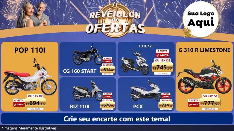 Modelo de TV para TV Horizontal com o tema Réveillon de Ofertas para Concessionaria de Motos
