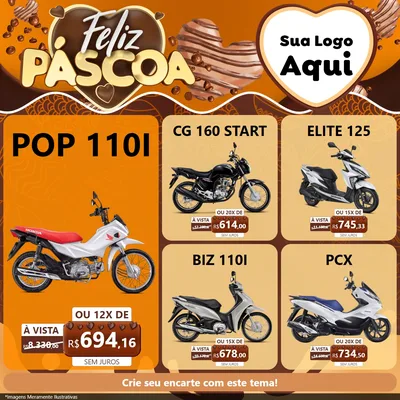Modelo de Rede Social para Feed Facebook com o tema Feliz Páscoa para Concessionaria de Motos