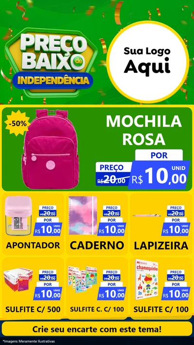 Modelo de Rede Social para Stories com o tema Preço Baixo de Independência para Papelaria