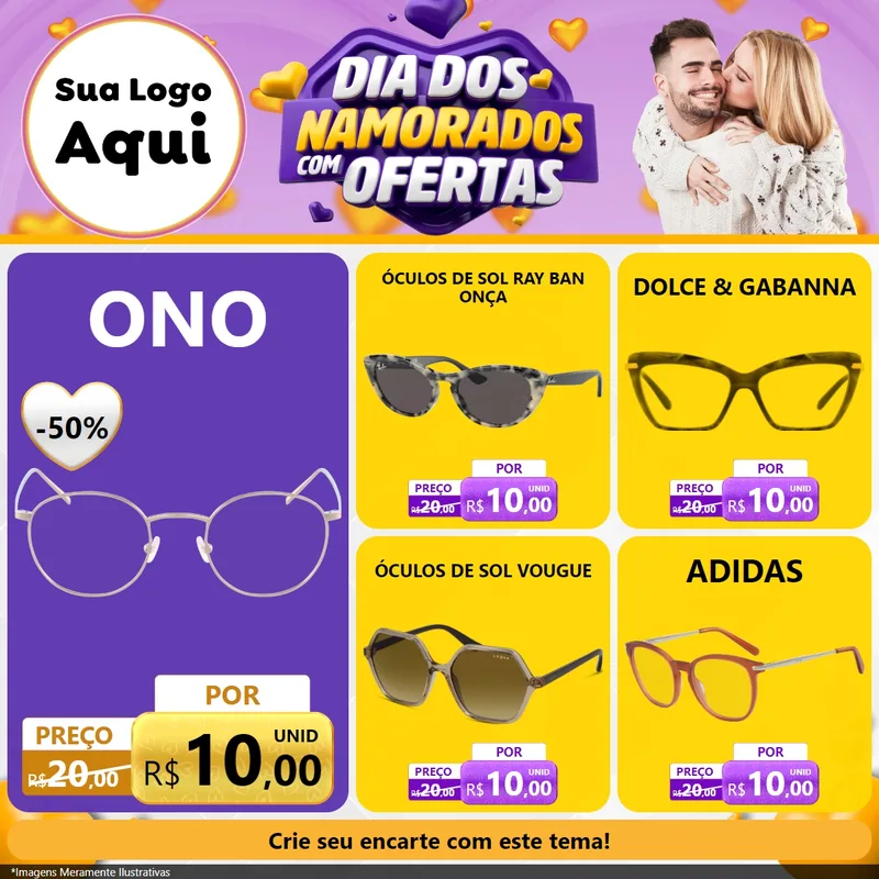 Modelo de Rede Social para Feed Facebook com o tema Dia Dos Namorados Com Ofertas para Óticas