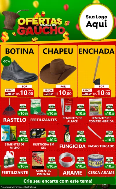 Modelo de Encarte para Encarte Grande com o tema Ofertas Semana Do Gaúcho para Agropecuária
