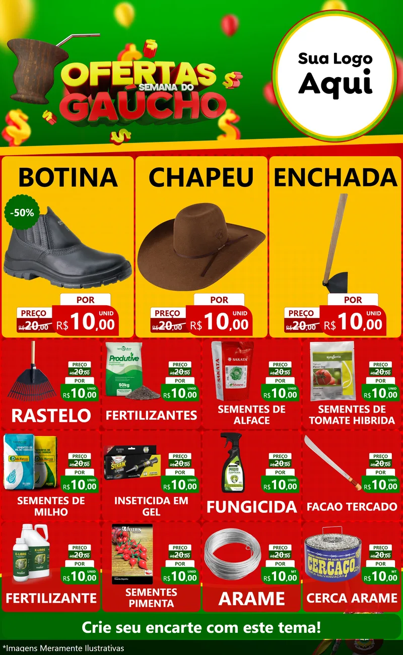 Modelo de Encarte para Encarte Grande com o tema Ofertas Semana Do Gaúcho para Agropecuária
